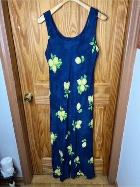 Jessica Howard Navy Maxi Dress with Yellow Lemon Motif